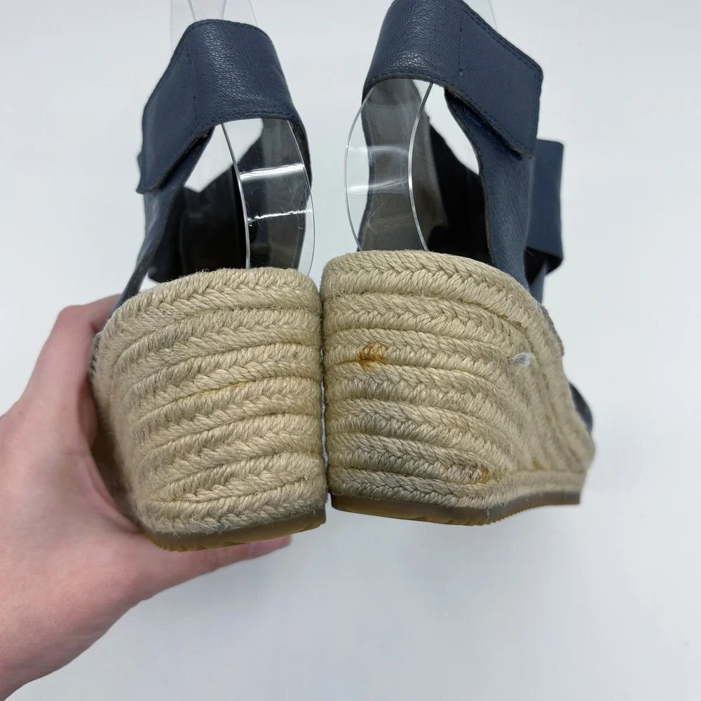 Eileen Fisher Willow Espadrille Wedge‎ Sandals Size 7.5 Blue Leather Strappy